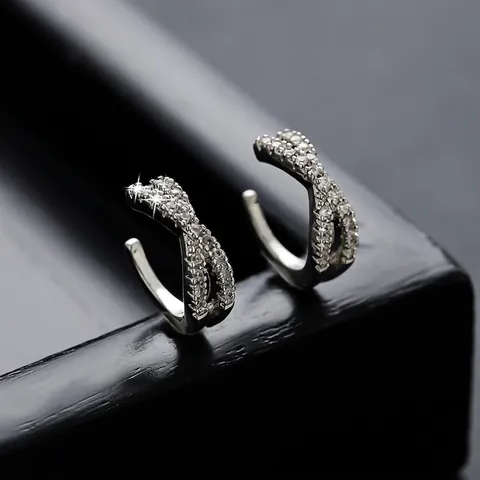 Manguito de Oreja Cruzado de Plata con Diamantes de Imitación para Hombre Mujer Minimalista Geométrico Pendientes sin Agujero