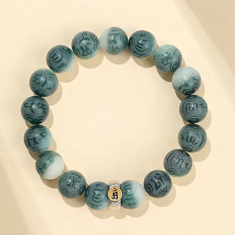 Vintage Bodhi Root Beaded Bracelet Engraved Mantra Titanium Steel Transfer Bead Ethnic Zen Style Jewelry For Men Women