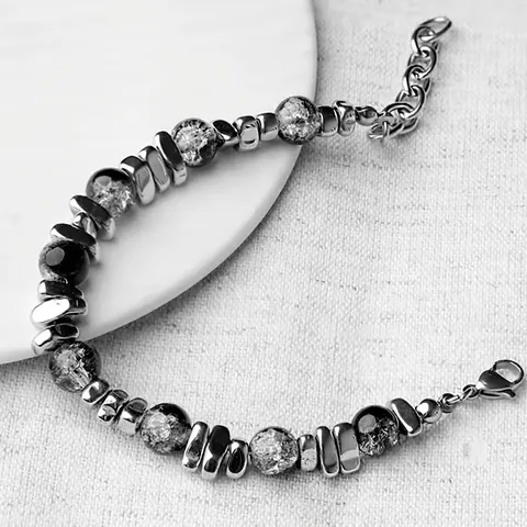 Bracciale Minimalista in Ematite e Acciaio al Titanio con Perline per Uomo Donna Hip Hop Metallo Irregolare Pietra Occhio di Gatto Gioielli Regolabili
