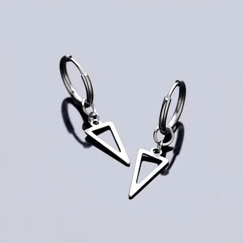 Orecchini a Cerchio Con Pendente a Triangolo Geometrico in Acciaio al Titanio Gioielli Minimalisti Hip Hop Unisex Argento