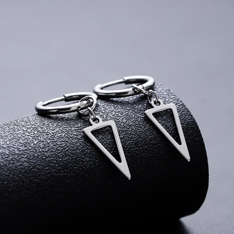 Orecchini a Cerchio Con Pendente a Triangolo Geometrico in Acciaio al Titanio Gioielli Minimalisti Hip Hop Unisex Argento