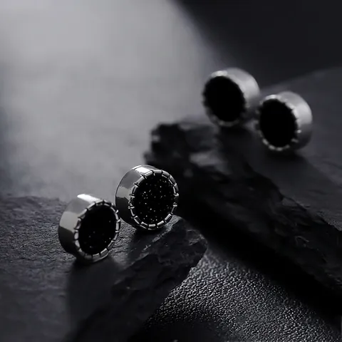 Minimalist Copper Magnetic Clip-on Earrings Unisex Black Onyx Galaxy Starry No Piercing Geometric Round Jewelry Accessory