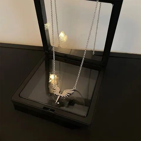 Angel Wings Sword Pendant Necklace Titanium Steel Alloy Rhinestone Inlaid Hip Hop Gothic Jewelry For Men Women