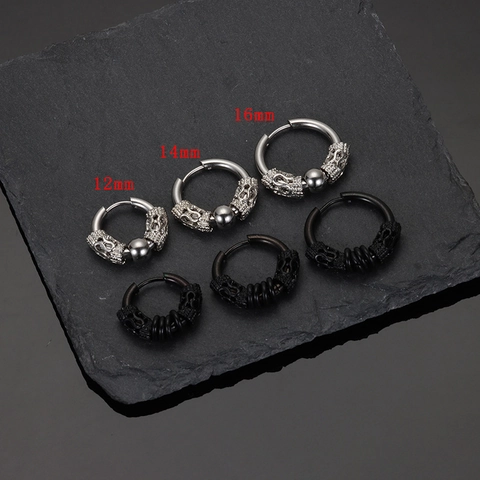 Boucles d'Oreilles Créoles à Motif de Dragon pour Hommes en Acier Inoxydable Punk Gothique Croix Plume Épée Bijoux Ethniques