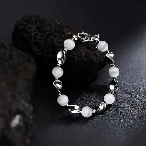 Unisex Minimalistisch Titanstahl Katzenaugenstein Armband Verdrehte Geometrische Perlenkette Verstellbarer Schmuck Für Damen Herren