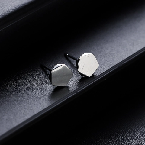 Semplici Orecchini a Bottone Esagonali Geometrici per Uomo Donna Placcati in Argento Perno in Argento Sterling 925 Gioielli Minimalisti