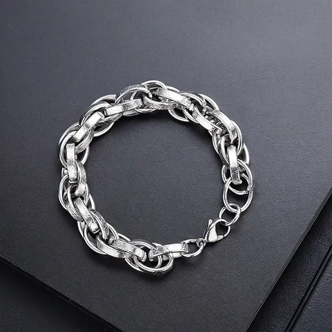 Hip Hop Stainless Steel Bracelet For Men Women Vintage Thick Chain Engraved Geometric Link Bracelet Jewelry Gift Silver Color