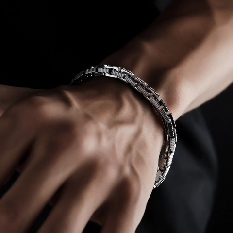 Bracciale a Catena Testurizzata Geometrica in Acciaio al Titanio Minimalista per Uomo Donna Stile Industriale Gioielli Goffrati
