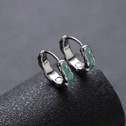 Boucles d'Oreilles Huggie Texture Irrégulière Hommes Femmes Métal Plaqué Argent Émail Vert Menthe Motif Ondulé Bijoux