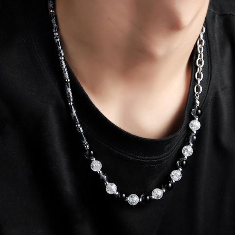 Collar de Cuentas de Acero de Titanio Hip Hop Hombre Mujer Minimalista Negro Blanco Patrón de Mármol Cadena de Empalme Collar Joyería