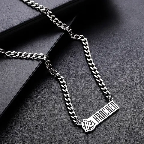 Titanium Steel Letter Plaque Necklace For Men Women Silver Cuban Chain Minimalist Hip Hop Polished Geometric Pendant Jewelry