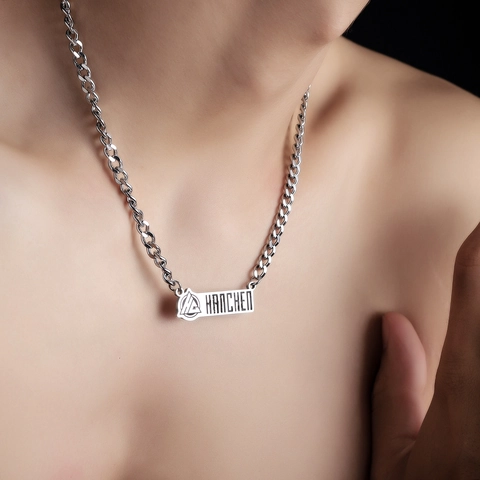 Titanium Steel Letter Plaque Necklace For Men Women Silver Cuban Chain Minimalist Hip Hop Polished Geometric Pendant Jewelry