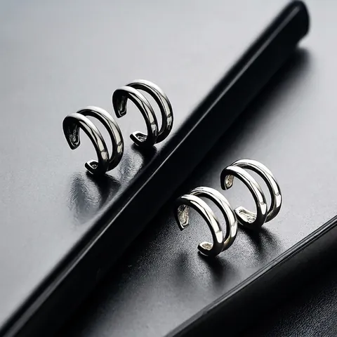 Pendientes de Clip de Cobre Geométricos Minimalistas en Forma de U Curvos para Hombre Mujer sin Perforación Hip Hop Joyería
