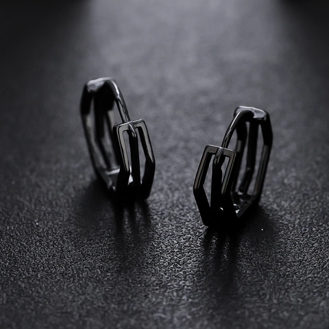 Boucles d'Oreilles Créoles Géométriques Hexagonales Minimalistes Plaquées Argent Pour Hommes Femmes Style Hip Hop Bijoux de Mode