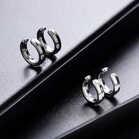 Minimalist Alloy Round Striped Clip On Ear Cuffs Non Piercing Earrings For Men Women Fashion Jewelry Accessoires Silver Black