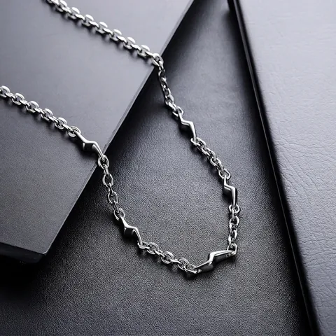 Minimalistische Titanstahl Halskette Mit Blitz Kette Für Damen Herren Hip Hop Poliert Geometrischer Schmuck Mode Kette