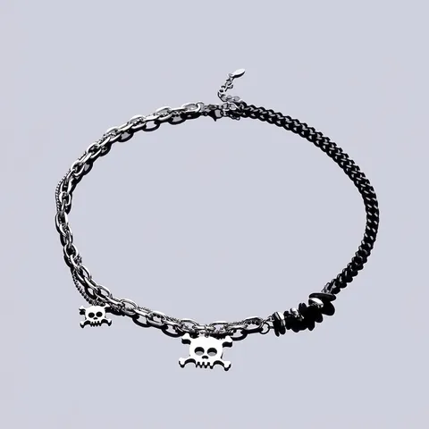 Collar con Colgante de Calavera de Acero de Titanio Empalme Cadena Punk Gótico Cuentas Accesorio de Calle para Hombre Mujer Joyería