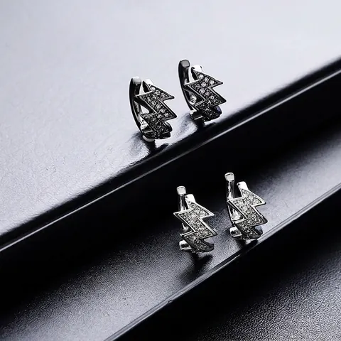 Lightning Bolt Ear Cuff With Zirconia 925 Sterling Silver Earring Post For Men Women No Piercing Jewelry Clip On Earrings