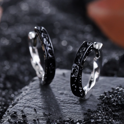 Pendientes de Aro Huggie de Dos Tonos con Textura Vintage para Hombres Mujeres Cobre Plateado Retro Pequeños Aros