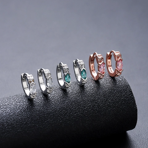Versilbert Kupfer Marquise Strass Huggie Creolen Für Herren Damen Geometrischer Zirkon-Look Mode Schmuck