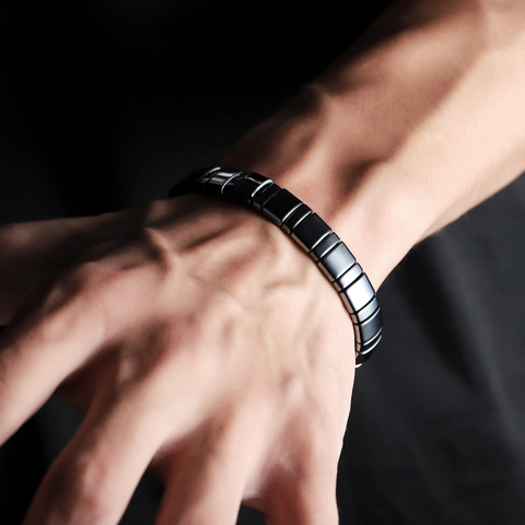 Herren Hämatit Magnetisch Perlenarmband Poliert Rechteckig Stein Minimalistisch Hip Hop Mode Handschmuck Armband Für Herren Unisex
