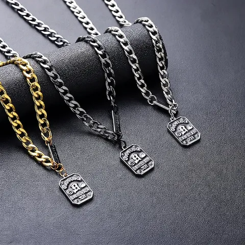 Hip Hop Plakkaat Hanger Halsketting Titanium Staal Legering Geometrisch Good Luck Letter Print Schakelketting Sieraden Voor Unisex