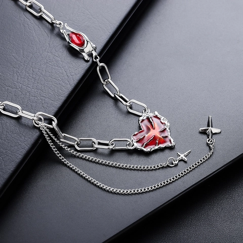 Collana Multistrato in Acciaio Inossidabile Gothic Punk Con Pendente a Croce e Cuore Rosso Gioielli Moda di Strada Uomo Donna