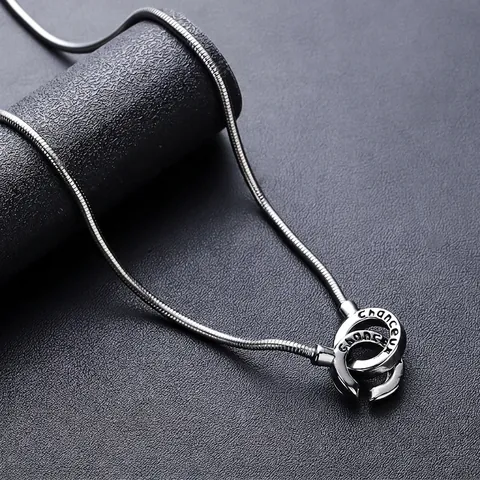 Minimalist Stainless Steel Interlocking Rings Pendant Necklace Chanceux Engraved Lucky Snake Chain Unisex Fashion Jewelry