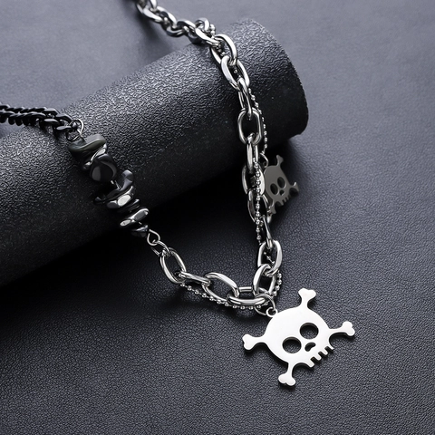 Punk Schedel Hanger Splicing Kralen Ketting Voor Mannen Vrouwen Titanium Staal Gotisch Hip Hop Grove Ketting Sieraden
