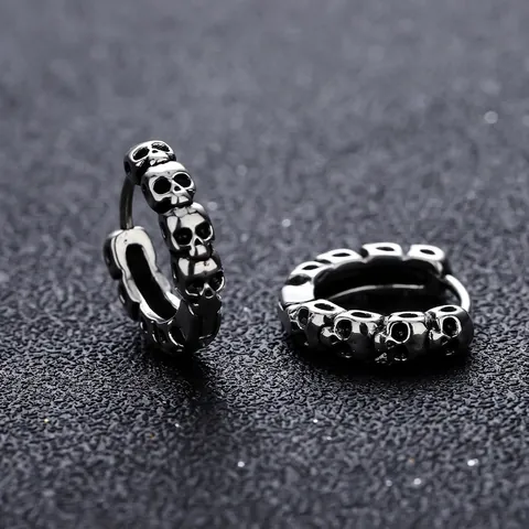 Vintage Copper Skull Hoop Earrings For Men Women Retro Gothic Punk Hip Hop Electroplated Jewelry Personality Ear Buckle
