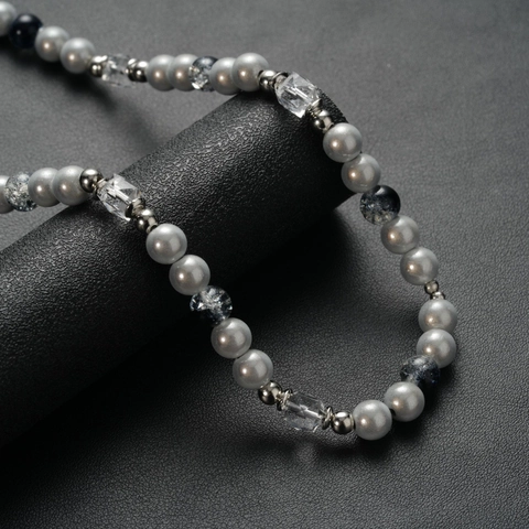 Collana di Perle Artificiali in Lega di Acciaio al Titanio Hip Hop per Uomo Donna Collana con Strass Trasparenti Gioielli