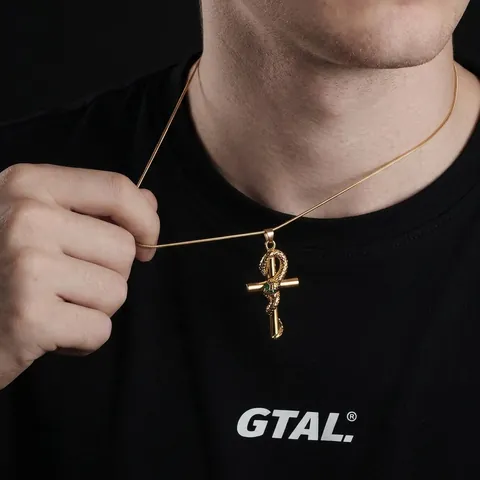 Collar Con Colgante De Cruz Ankh Envuelto En Serpiente Mamba De Acero Inoxidable Para Hombres Mujeres Cadena De Joyería Gótica Hip Hop Strass