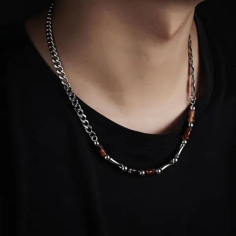 Vintage Roestvrij Staal Bamboeknoop Agaat Stiksel Halsketting Hip Hop Cubaanse Ketting Voor Mannen Vrouwen Niche Design Sieraden