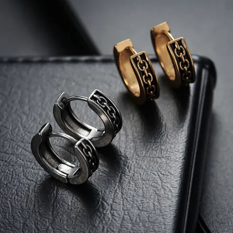 Orecchini a Cerchio in Rame Retrò con Motivo a Catena per Uomo Donna Stile Vintage Punk Oro Argento Galvanizzato Gioielli Street