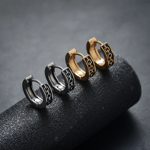 Orecchini a Cerchio in Rame Retrò con Motivo a Catena per Uomo Donna Stile Vintage Punk Oro Argento Galvanizzato Gioielli Street