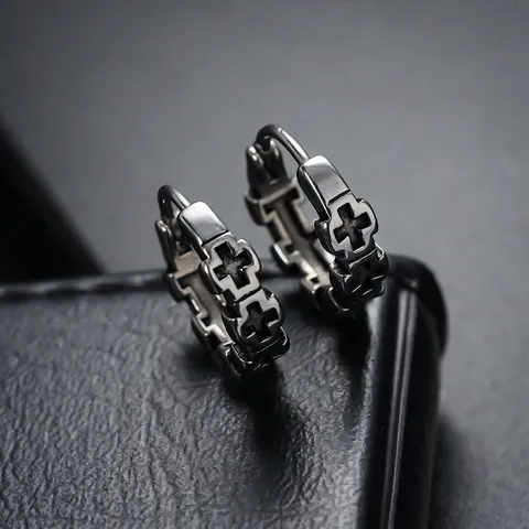 Punk Hollow Cross Hoop Earrings For Men Women Unisex Copper Electroplated Gothic Style Jewelry Accessory Single Piece