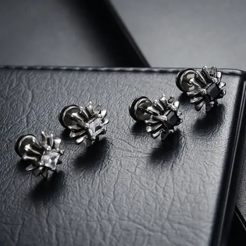 Pendientes de Botón de Cruz de Circonia Góticos Punk para Hombres Mujeres Acero de Titanio Estallido Estelar Geométrico Circonia Blanco Negro Joyería Hip Hop
