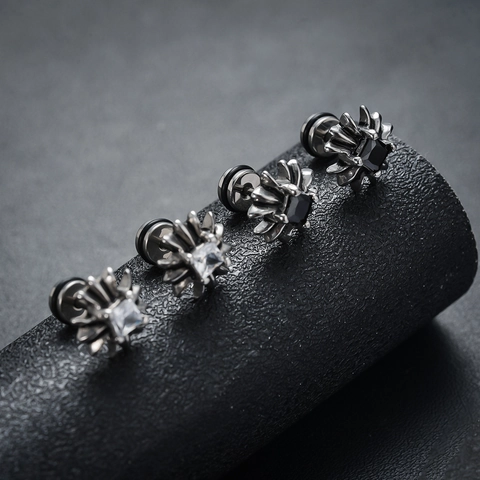 Pendientes de Botón de Cruz de Circonia Góticos Punk para Hombres Mujeres Acero de Titanio Estallido Estelar Geométrico Circonia Blanco Negro Joyería Hip Hop