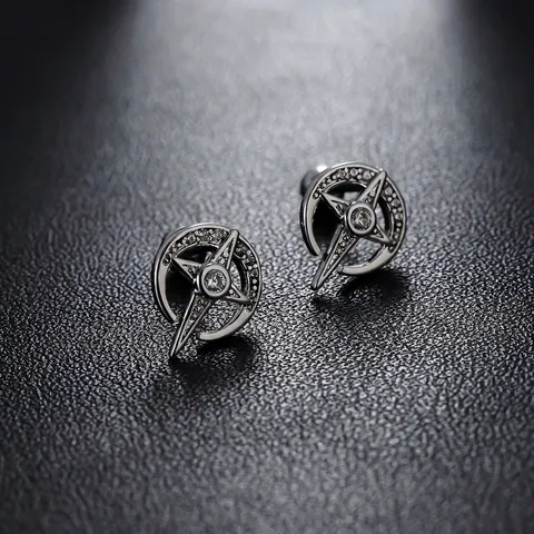 Advanced Copper Star Moon Stud Earrings With Zirconia Inlaid Stainless Steel Earring Post Minimalist Jewelry For Men Women