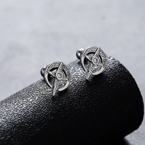 Advanced Copper Star Moon Stud Earrings With Zirconia Inlaid Stainless Steel Earring Post Minimalist Jewelry For Men Women
