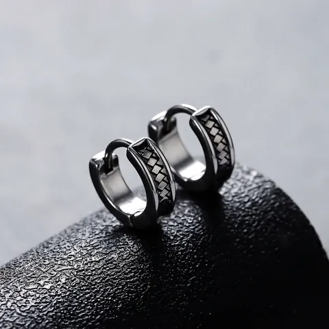 Vintage Kupfer Huggie Creolen Retro Geflochtenes Gittermuster Punk Hip Hop Streetwear Schmuck Zubehör