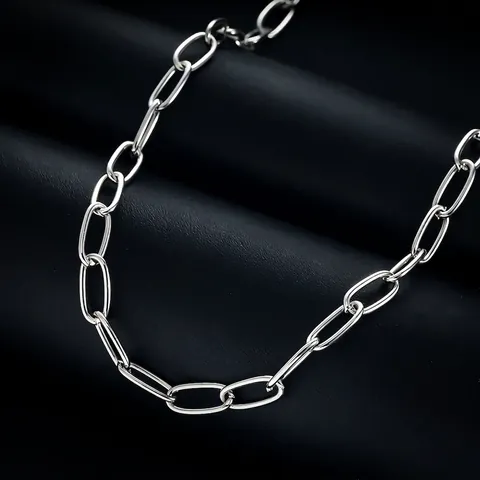 Minimalistische Titanstahl Büroklammerkette Halskette Herren Damen Silber Polierte Ovale Gliederkette Mode Schmuck Zubehör