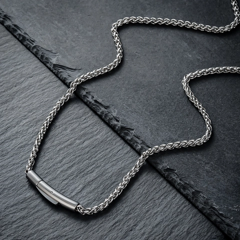 Titanium Steel Keel Chain Necklace For Men Women Polished Silver Tone Wheat Chain Industrial Minimalist Hip Hop Jewelry