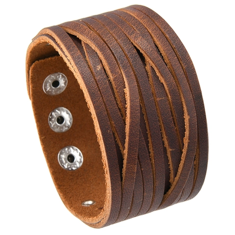 Bracciale in Pelle di Vacchetta Larga Vintage Punk Con Bottone a Pressione in Ferro Intrecciato Regolabile per Uomo Donna