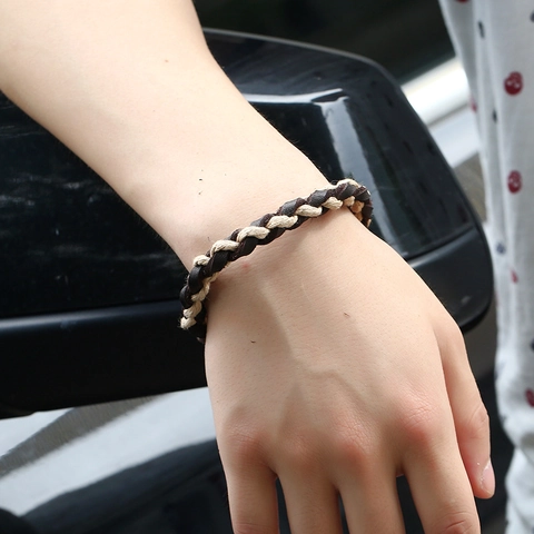 Bracciale in Pelle Bovino Intrecciato Retro Fatto a Mano Con Corda Di Canapa Per Uomo Gioielli Cordoncino Punk Vintage