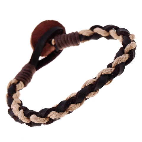 Bracciale in Pelle Bovino Intrecciato Retro Fatto a Mano Con Corda Di Canapa Per Uomo Gioielli Cordoncino Punk Vintage