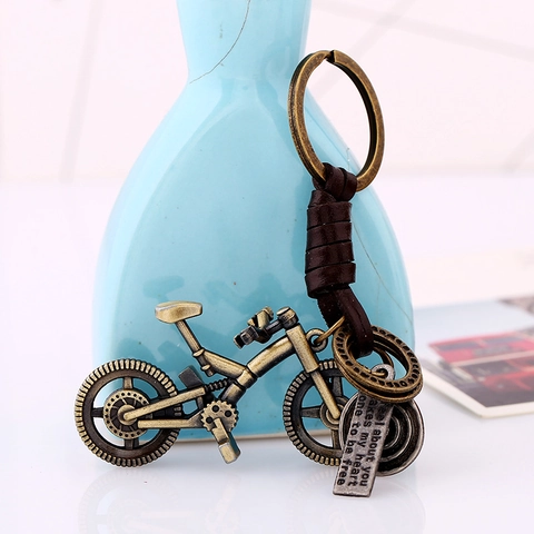 Vintage Gewebtes Rindsleder Fahrrad Schlüsselanhänger Retro Legierung Bike Anhänger Schlüsselring Für Auto Tasche Charme Geschenk
