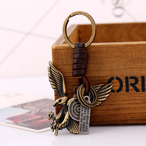 Vintage Rindsleder Adler Schlüsselanhänger Retro Bronze Legierung Punk Stil Adler Auto Schlüssel Zubehör Für Herren Damen Schmuck Geschenk