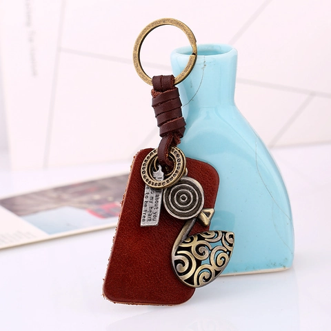 Vintage Handgemachter Rindsleder Schwan Schlüsselanhänger Bronze Legierung Anhänger Retro Charme Für Autoschlüssel Tasche Herren Damen Geschenk