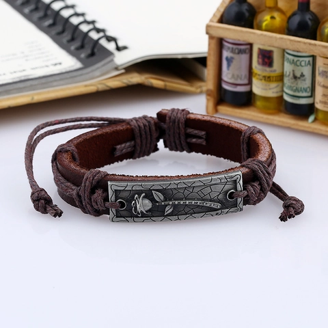 Vintage Leather Braided Bracelet With Alloy Rose Charm Adjustable Punk Gothic Wristband Jewelry For Men Women